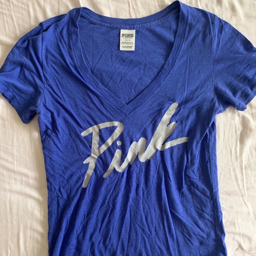 VS PINK blue glitter t shirt
